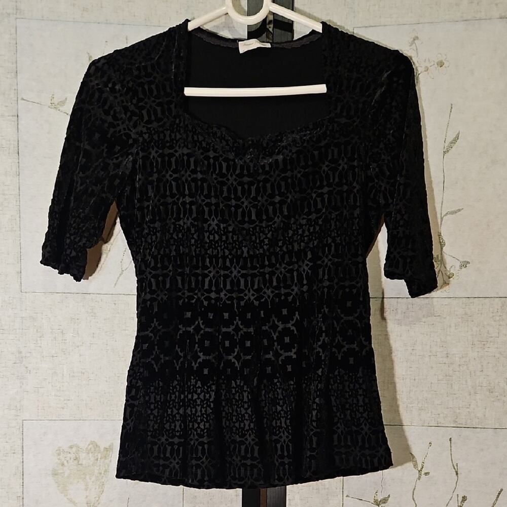 Meadow Rue Black Blouse with Fitted Silhouette and Smocked Details